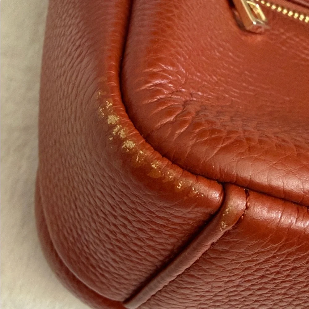 Pom Pom London | Mayfair Pebbled Leather Crossbody Bag B&W Stripe Strap Brown - Picture 12 of 15